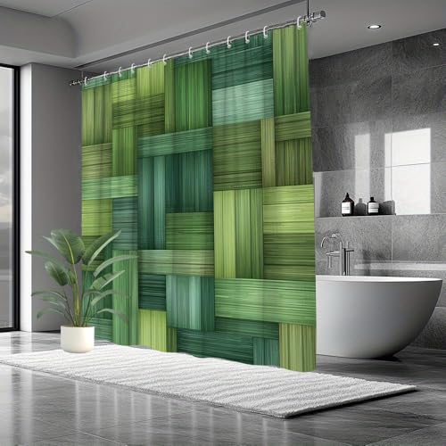 Rideau de douche rayures vertes de qualité supérieure, motif géométrique vertical - 3