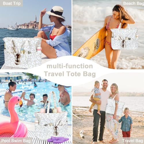 Image of LEDAOU Large Beach Bag Women Waterproof Sandproof Zipper Beach Tote Pool Bag for Swim Gym Grocery Travel with Wet Pocket