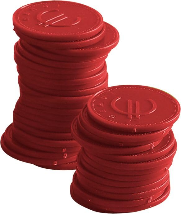 A single stack of green HENDI reusable deposit tokens with Euro signs.