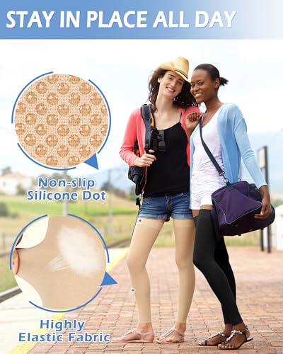 Image of Ailaka Medical Compression Stockings for Women Men, Thigh High Footless 20-30mmHg Graduated Compression Socks with Silicone Band for Varicose Veins, Edema, Post-Surgery