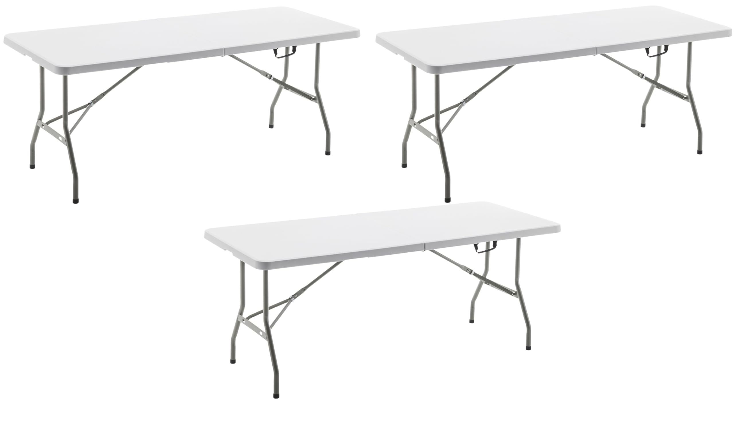 BTEXPERT, Fold-in-Half Folding Table 6 Feet 72"x 29.5" Lightweight Portable Carrying Handle Indoor Outdoor Picnic Camping Office Home Party Wedding Event White Set of 3