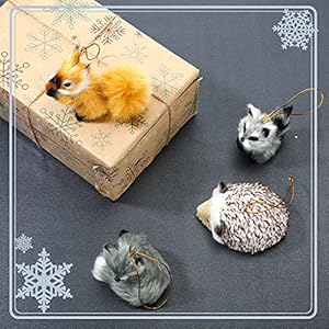 Skylety 15 pieces animal ornaments woodland faux fur animal hanging ornament bulk plush simulation fall christmas tree decoration for home backpack party holiday  urban country home decor