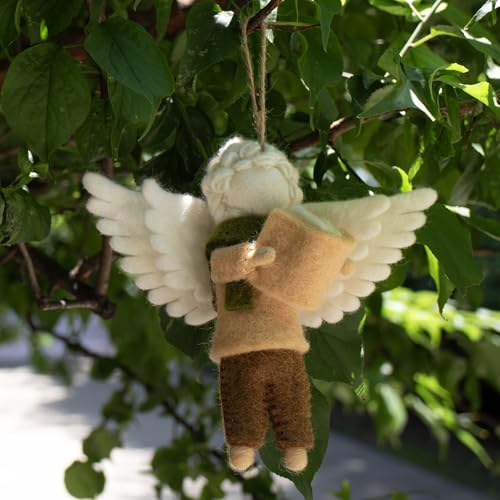5.9 inch Felt Angel Ornament, Wool Felted Angel with Wing & Book, Christmas Felting Ornaments Mini Hanging Wool Angel Figurines, Handmade Crafts Xmas Tree Holiday Easter Gifts Home Office Party Decor - image 2