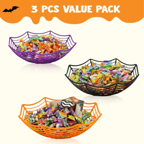 Image of JOYIN 3 Pcs Halloween Candy Bowl Spider Web Trick or Treat Bowl Halloween Decorations Indoor Plastic Candy Dish Party Favors Supplies for Haunted House Table Desk Party Decor