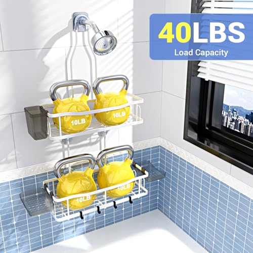 Image of Aitatty Hanging Shower Caddy Bathroom Organizer: Rustproof Shower Shelf Racks Over Shower Head - No Drilling Inside Bath Shower Rack Shelves Over Showerhead for Shampoo with Soap Holder White