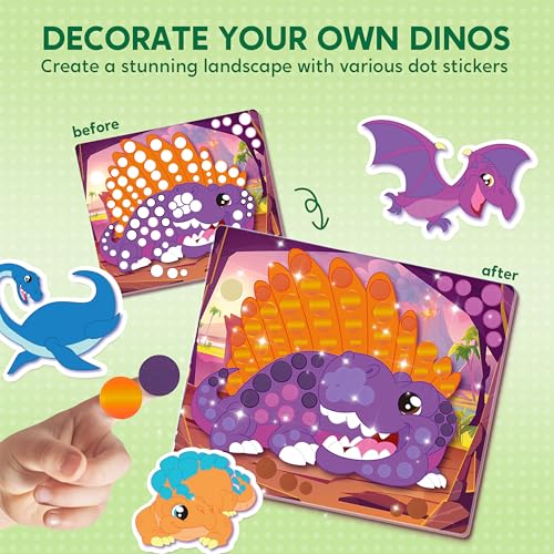 Image of Klever Kits Dot Art Kit for Kids, No Mess Sticker for Toddler 3-7, Craft Kits, DIY Creative Activity, Travel Toy, Birthday Gifts for Boys Girls (Dinosaur)