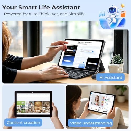 Image of Tablet 11 Inch, Android 16 Tablet with Keyboard for Work & Study | Octa T7250, 32GB+128GB, 8000mAh & Fast Charge, 1920P IPS, 8+16MP Camera, with Case, Mouse & Stylus, WiFi+BT5.0, Widevine L1