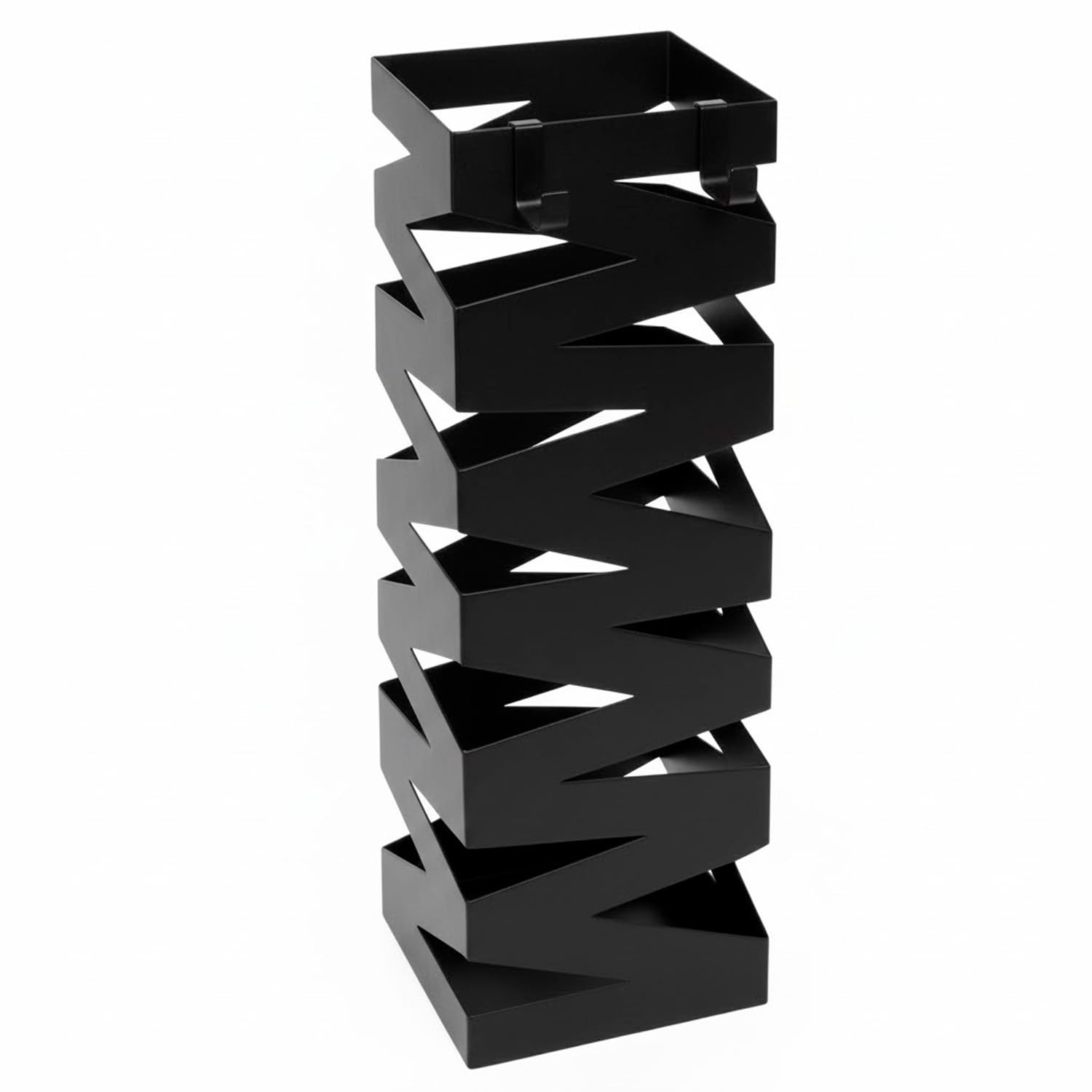 Portaombrelli In Acciaio Zincato Con Intarsi Decorativi Porta Ombrelli Vaschetta Scolapioggia 2 Ganci Removibili Base Antiscivolo per Ingresso Casa Ufficio Design Moderno 49 x 15.5 x 15.5 Cm (Nero)