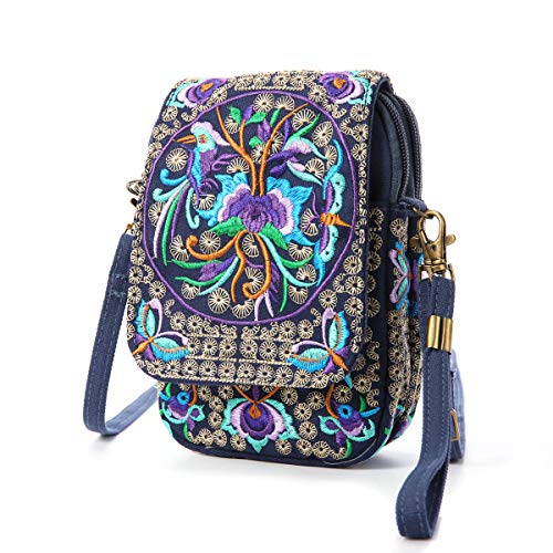 Image of SILKAREA Embroidered Cute Mini Crossbody Bag for Women Small Handbags Wristlet Wallet Bag Cell-phone Pouch Coin Purse