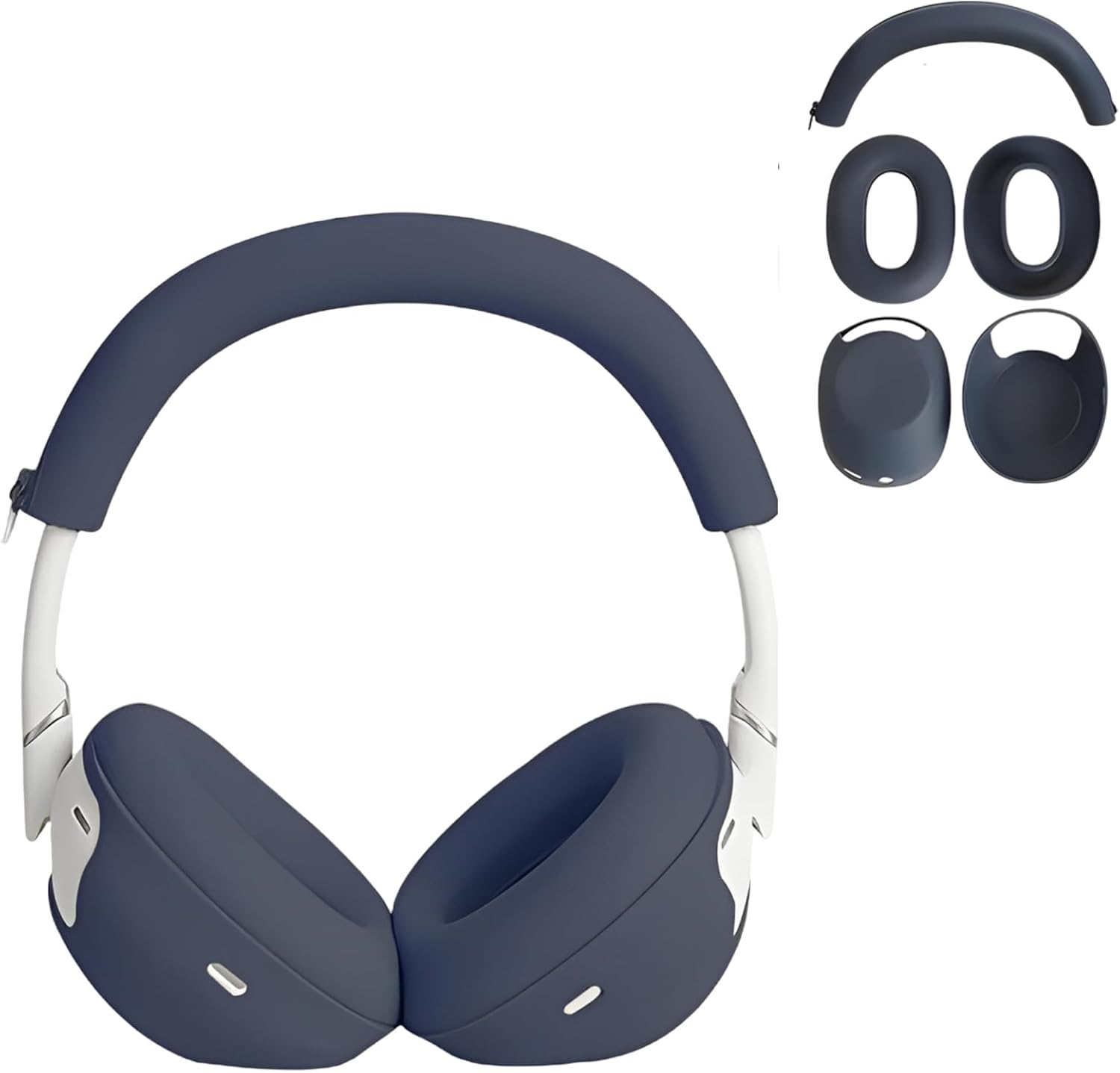 【3 in 1】 WH-1000XM6 Silicone Case Cover Set,Anti-Scratch Ear Pad/Shell/Headband Cover for Sony WH-1000XM6 Headphone,Soft Silicone Protector Accessorie(Midnight Blue)