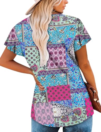 KISSMODA Tops for Womens Summer Cute Short Sleeve Shirts Trendy Notched Neck Blouses Casual Loose Pleated Tunics S-3Xl
