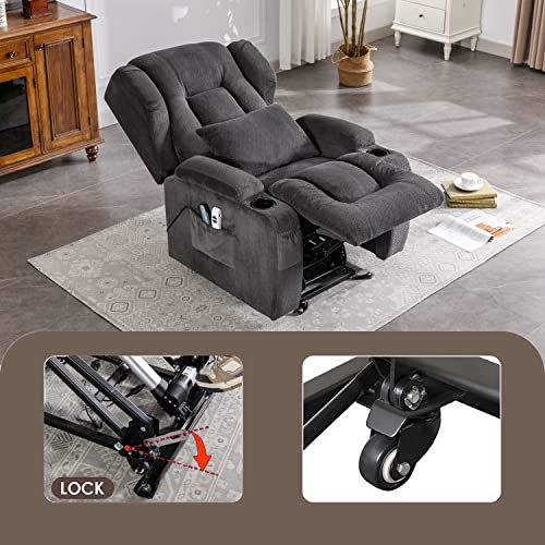 Obbolly Power Lift Recliner Chair For Elderly,Beibei Velvet Fabric Heat Massage Chair Recliner With Whell For Living Room,Soft Singel Sofa With Lumbar Pillow, Side Pockets, Usb Ports,Grey #TOP3