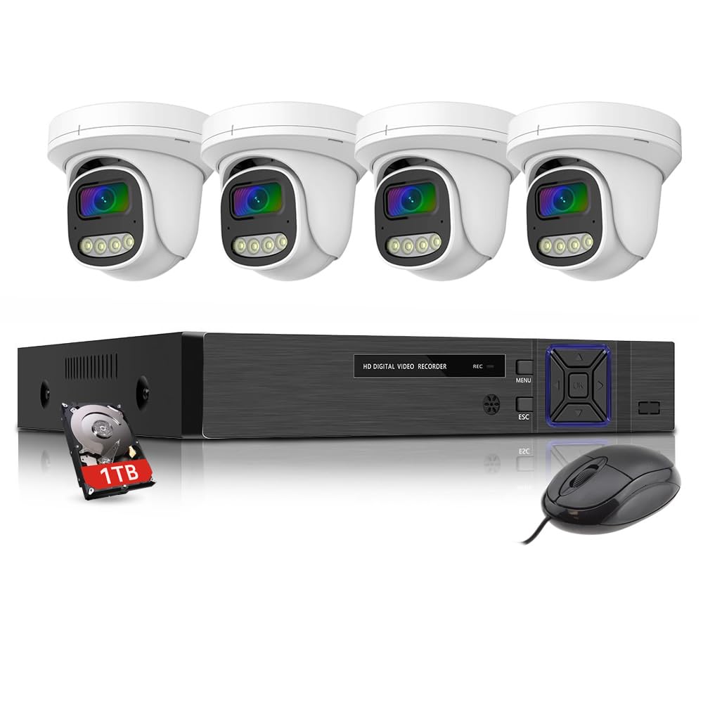 JUSTOP Starlight 8 Channel Outdoor CCTV Camera System, Smart Security Kit, Full Colour Night Vision, AOC Audio Recording, H.265+ DVR with 1TB Hard Drive and 4x 1080P Cameras, Email & APP Alert