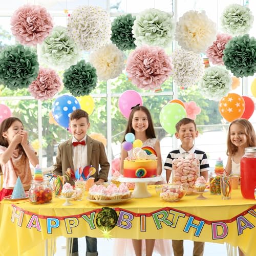 Image of BestoFun 16 PCS Pink Green Party Decorations Tissue Paper Flowers Pom Poms Decorations for Girl Groovy Birthday Baby Shower Wedding Bachelorette Room Wall Hanging Decor