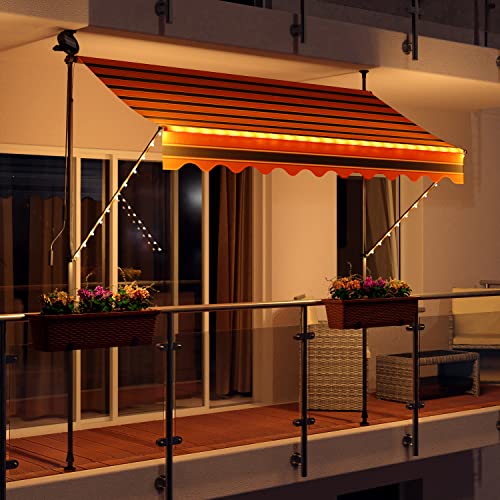 Swing & Harmonie Markise mit LED Beleuchtung - Gelenkarmmarkise - Sonnenschutz - Markisenabdeckung - Klemmmarkise für Balkon und Garten(200x150, schwarz/orange)