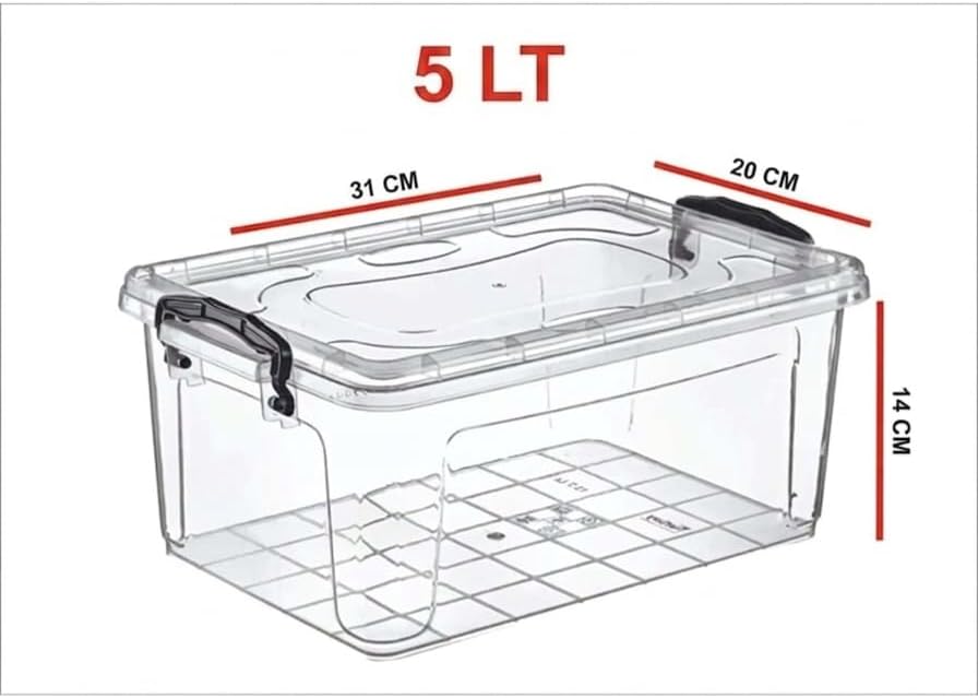 Fit Organizer Şeffaf Saklama Kabı Seti, Kapaklı, Mandallı, 5 Lt, 31x20x14 cm, 4 Adet (4, ŞEFFAF, 5 LİTRE)