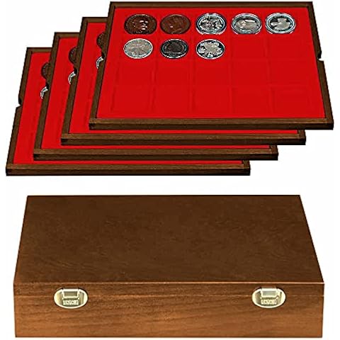 Lindner Real Wood Coin Box with 4 Trays Cover