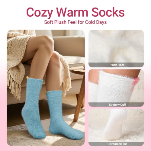 Image of SISOSOCK 5 Pairs Fuzzy Soft Cozy Comfy Socks Warm Birthday Gifts for Women