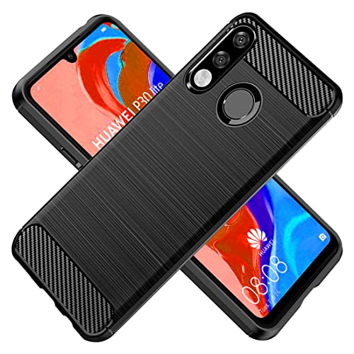 KOARWVC Phone Case for Huawei P30 Lite/Nova 4E MAR-LX3A Case Carbon Fiber Shockproof Rugged Shield Anti-Scratch Soft TPU Back Cover Cases for Huawei P30 Lite (Black)