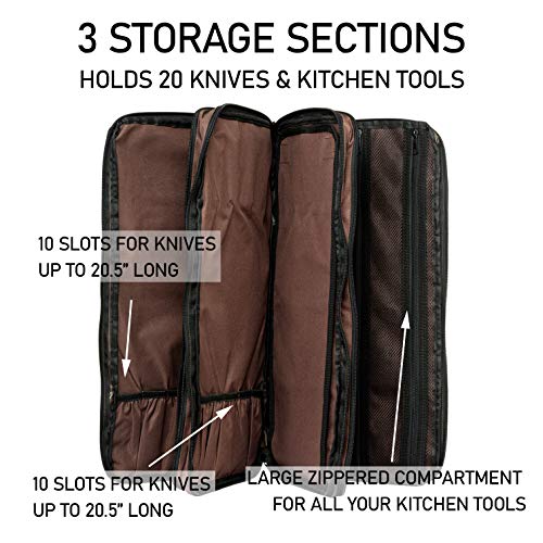 Everpride Chef Knife Bag Holds 20 Knives Plus Large Zippered Compartment For Kitchen Tools – Durable, Large Knife Bag For Chefs – Knives Not Included #TOP1