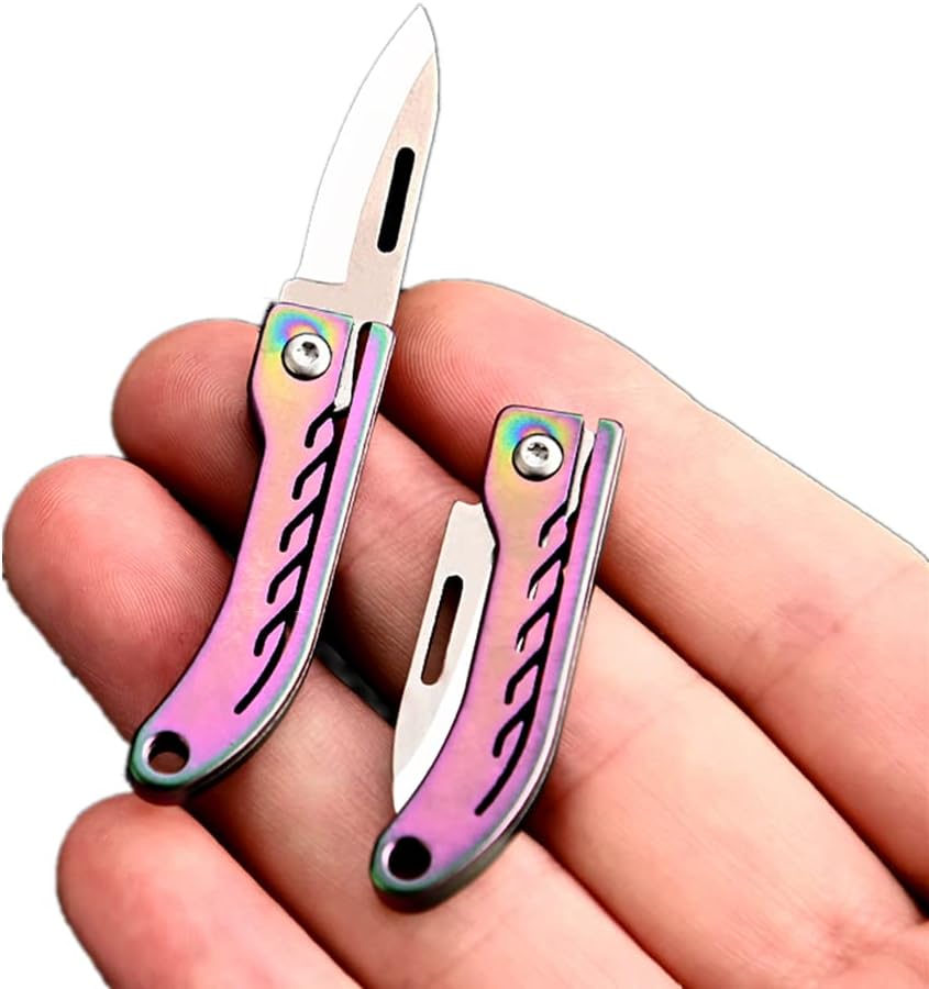 Ultra Small Little Folding Pocket Titanium Knife, D2 Steel Blade Titanium Alloy Handle, Mini EDC Portable Knife, Ultra Durable and Lightweight (Titanium colorful)