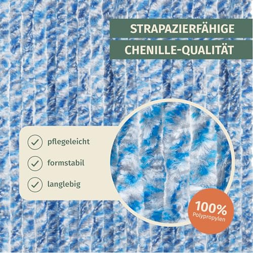 Rideau de porte en chenille Moritz 90x220cm bleu gris blanc - 6