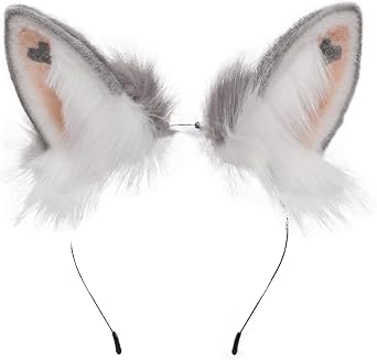 Faylay Plush Furry Bunny Headwear Artificial Rabbit Ear Headband Simulation AXTEDFG01-4-Grey