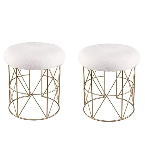 TRIROCKS 2 Stück Schminkhocker Stools 47cm Hoch Sitzpouf Modern Soft Gepolstert Hocker Sitzhocker mit Metallbeine Schminktisch für Mädchen Frauen Wohnzimmer Schminktisch Garderobe(Weiß und Golden) Cover