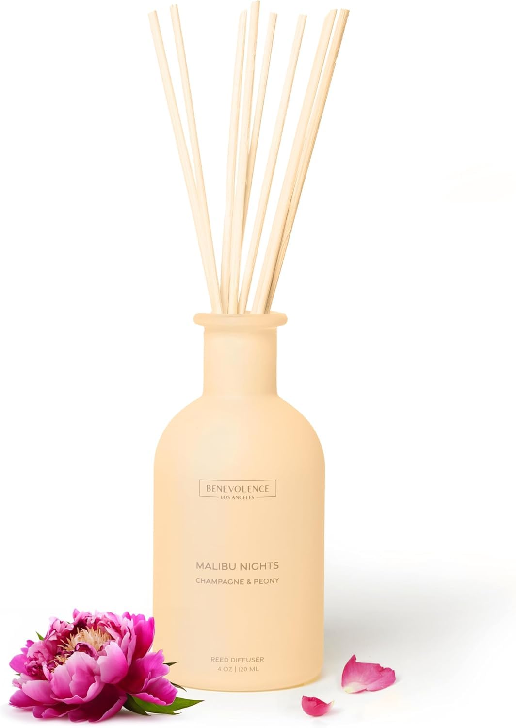 Reed Diffuser - Champagne & Peony | Luxurious Home & Bathroom Decor | Long-Lasting Scent Diffusers for Home - Malibu Sands Collection