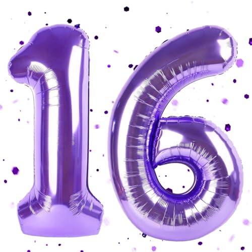Palloncino viola da 16 pollici, palloncino con numeri viola da 16, palloncino gonfiabile in lamina da 40 pollici 1&6, palloncino numerato 16 elio palloncino da 16 anni compleanno per la decorazione