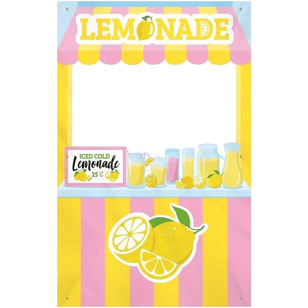 Hrippy Lemon Themed Photo Prop, Selfie Frame and Banner for Lemonade Stand Party Scene Decoration and Party Supplies