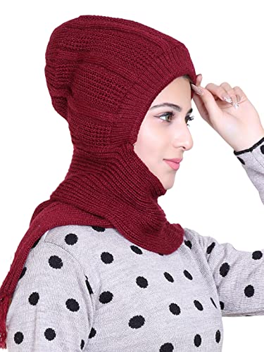 Image of Gajraj Unisex Soft Knitted Winter Warm Woolen Cap with Woolen Lovely Muffler|Fur Cap with Muffler