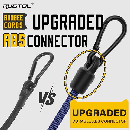 Image of Bungee Cords with Hooks, 60 Inch Adjustable Blue Bungee Cords with Carabiner Heavy Duty Outdoor, 8mm Thick Easy to Adjust Durable Bungee Rope UV Resistant for Bike Rack, Garden, Tension, 6 Pack