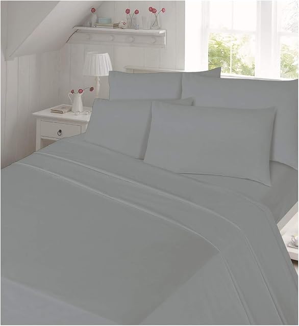100% Brushed Cotton Grey Thermal Flannelette Flat Sheet, Soft Quality Flat Sheet Bedding Bed Cover - Super King, Grey
