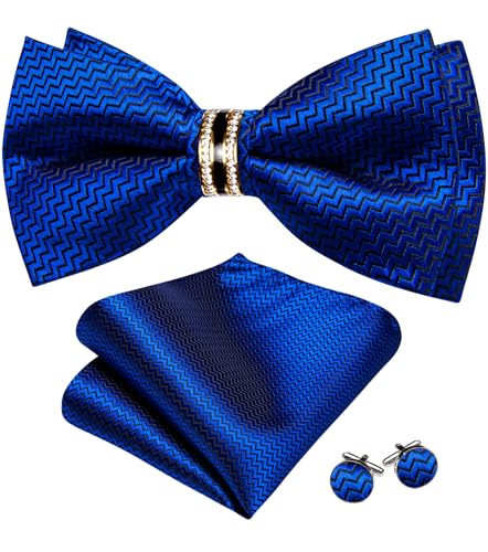 Image of YOHOWA Mens Bow Tie Set Paisley Pre-tied Bowties Adjustable with Handkerchief Cufflinks Gold Ring Set Wedding Prom Party