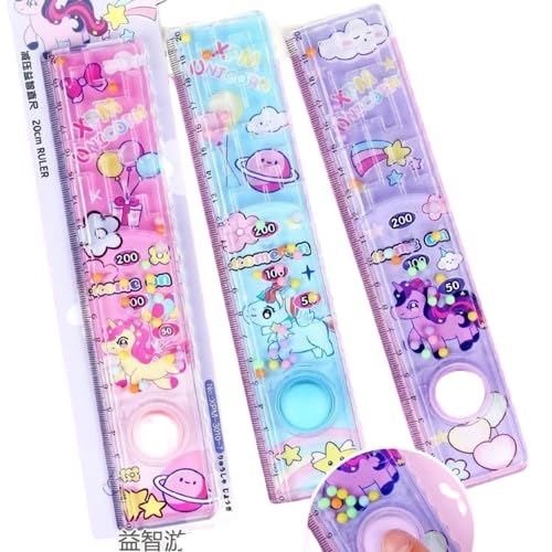 Cute Liquid Motion Ruler for Kids | Cartoon Unicorn Floating Beads Scale with Fun Press Bubble Button (Random Color)-image-22