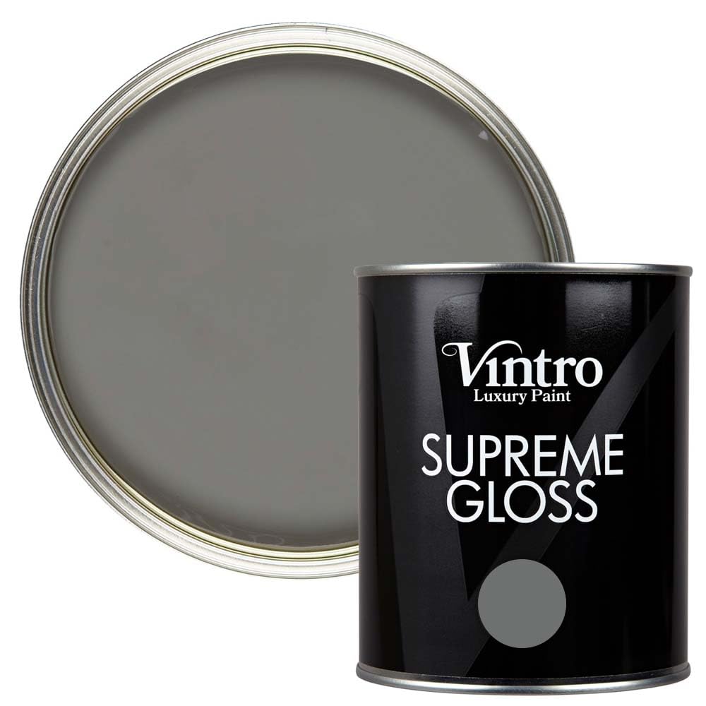 Vintro Paint | Gloss Paint | for Walls | Wood | Trim | Gloss Furniture Paint | Interior & Exterior Use. 1 Litre (Dark Grey - Cloudburst) — image 1