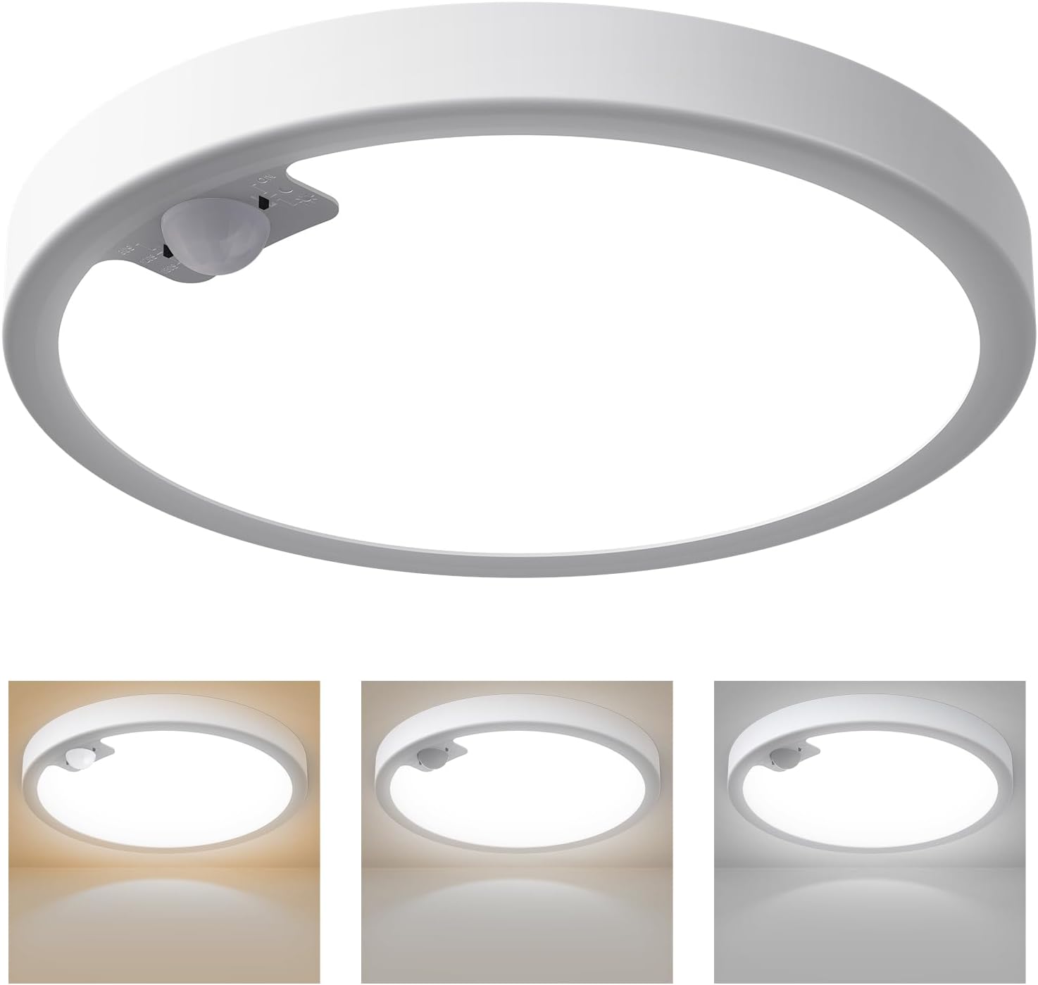 KEPLUG Wired Motion Sensor Ceiling Light Fixture-Motion Sensor Light Indoor 18W/1500LM,Closet Lights Motion Sensored Shower Light for Bathroom Hallway Stair Pantry Porch Garage 3 Color Temperature 9inch Wired 1Pack