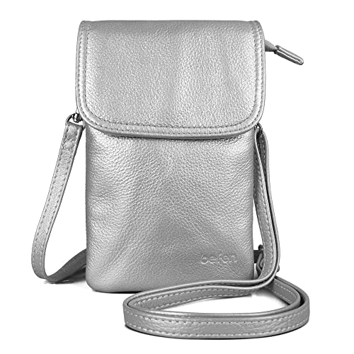 Image of befen Genuine Leather Small Crossbody Bags for Women Cell Phone Bag Cross Body Purses,Silver Zipper
