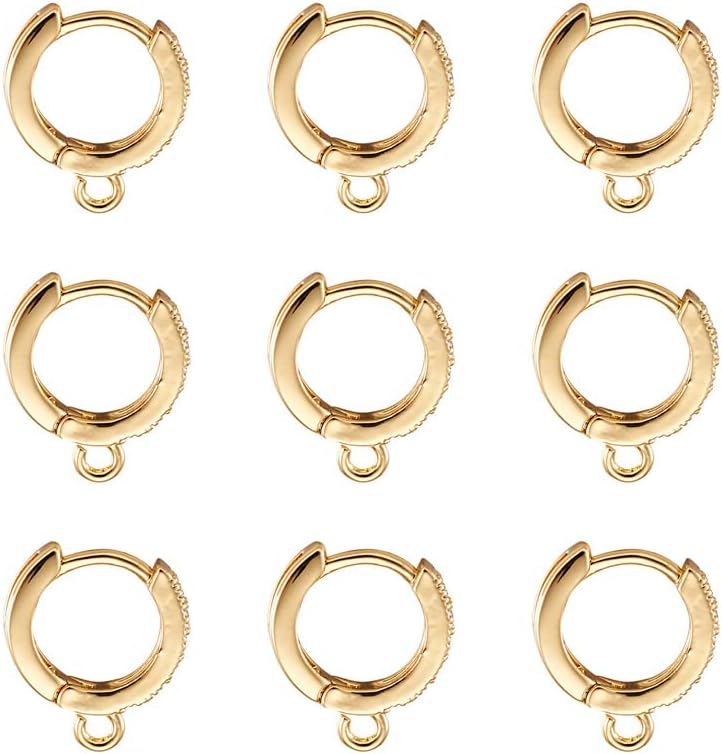 Cheriswelry 10Pcs Golden Clear Cubic Zirconia Huggie Hoop Earring Brass Micro Pave Lever Back Dangle Earring Round Stud Ear Wires 15x13.5mm for Women DIY Earring Jewelry Making image 2