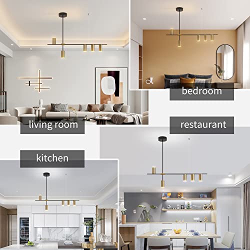 Siittoo Pendant Light Fixtures, Dimmable Modern Led Chandelier Lighting With Spotlights, Adjustable Linear Hanging Pendant Light For Kitchen Island Dining Room Living Room (Black,Gold 30W) #TOP7