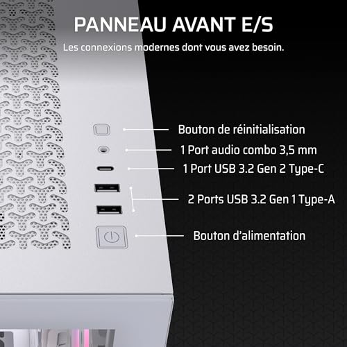CORSAIR 3500X RS-R ARGB Boîtier PC Moyen-Tour - 3 Ventilateurs RS120-R ARGB Préinstallés, Peut accueillir jusqu'à 10 Ventilateurs 120 mm, Compatible avec Une Carte mère à Connexion inversée - Blanc