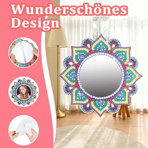 JeiibrZui 5D Diamond Painting Spiegel, Diamond Painting Schmuckkästchen Basteln Mädchen, Kreatives DIY Diamond Art Bastelset Geburtstag Spielzeug, Kreativ Geschenke für Mädchen Teenager Erwachsene