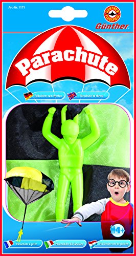 GÜNTHER FLUGSPIELE 1171 - Fallschirmspiel Parachute, ca. Ø 46 cm, Fallschirmspringer Spielzeug zum werfen, für Kinder ab 4 Jahren, mit Mini