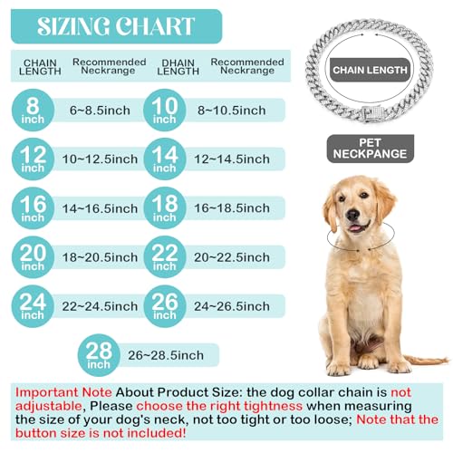 Image of Tallew Silver Dog Chain Diamond Collar Walking Metal Chain Necklace with Secure Buckle Pet Cuban Style Collar Jewelry Accessories for Small Medium Large Dog Cats(22 Inch)