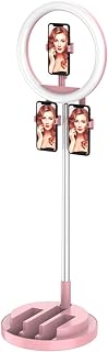 JJFF Selfie Ring Light, 11 Inch Desktop Ring Light with Telescopic Bracket Stand & 3 Phone Holder Dimmable Led Ringlight for Makeup Photography Live