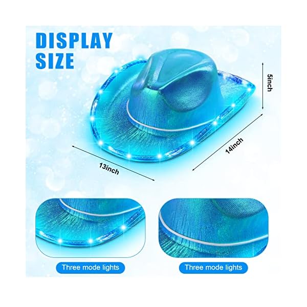 Zhanmai 8 pieces cowboy hat led light up hat and heart sunglasses sparkly space cowgirl hat for women girls halloween costume - image 3
