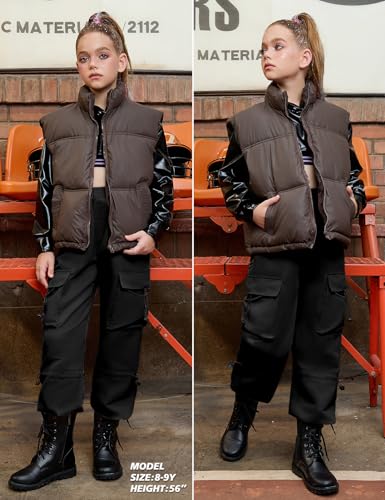 Perfashion Cargo Pants for Girls Hip Hop Dance Metallic Y2K Neon Drawstring Parachute Wide Leg Jogger 4-13Y4