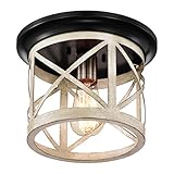 Hyperion house Flush Mount Ceiling Light Fixture Oil-Rubbed Bronze and Briarwood Finish Drum Cage Fl