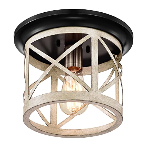 Hyperion House Flush Mount Ceiling Light Fixture Oil-Rubbed Bronze And Briarwood Finish Drum Cage Flush Mount Chandelier Hallway Light Foyer Light Kitchen Light Entrance Light #TOP1